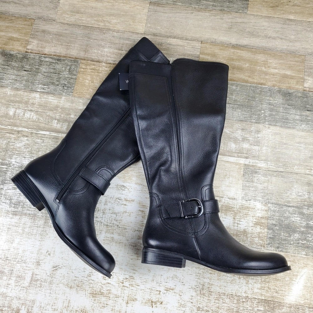 Naturalizer Jaya Womens Knee High Boots Sz 7 W Black Leather Side Zip Round Toe